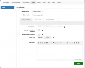 Image of Panel tab Configure Panel sub tab