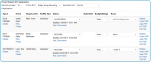 Image of Grant Manager Application List with Panel Column