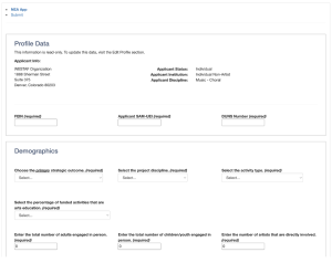 NEA Profile Data Applicant Page