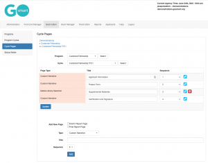 Screenshot of the cycle pages editor showing 4 application pages