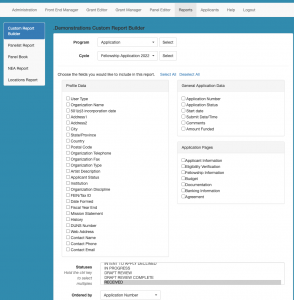 Screenshot of the Custom Report Builder