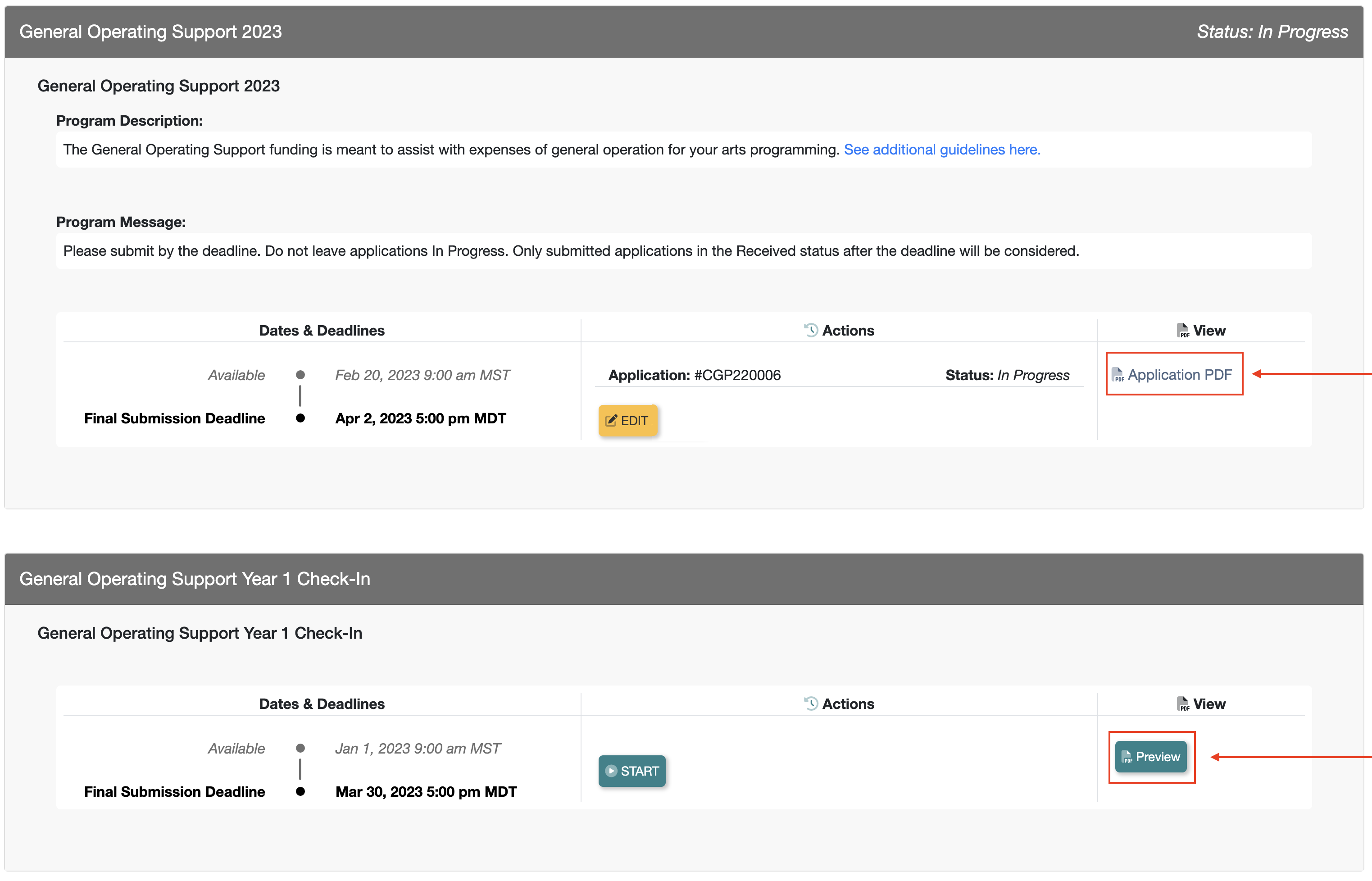 Read only forms from Grant Applications & Forms page