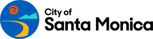 City of Santa Monica Logo. To the left is an illustration of the sun, some clouds, and a street.