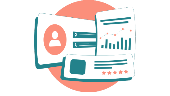 A large orange circle with three reports placed on top.